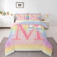 thumbnail image 3 of Homewish Ribbon Initial M Letter Queen Comforter Set, Dreamy Cartoon Rainbow Bedding Sets, Glitter Stars Print Reversible Bedding Comforter Set, Microfiber Bedroom Decor, 3 Pieces, 3 of 8