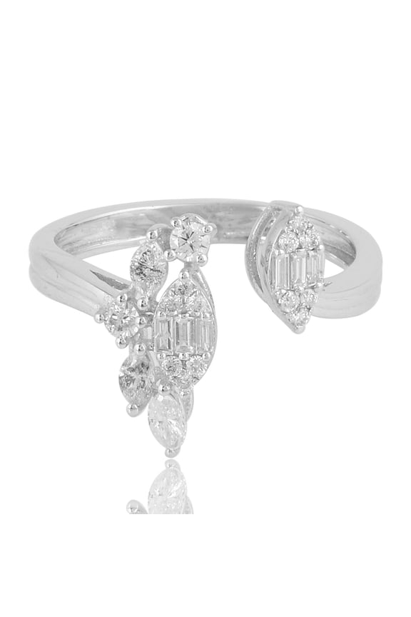 0.55 TCW Solid 18 Kt White Gold SI Clarity HI Color Diamond Cuff Ring