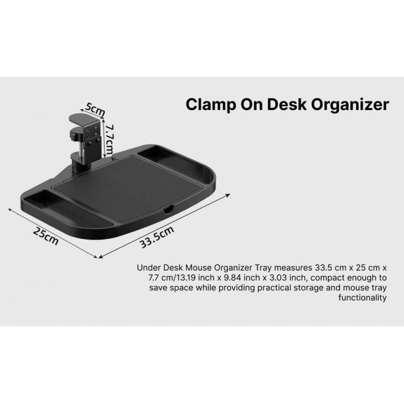 Under Desk Mouse Tray Clamp on Desk Organizer Adjustable Height Space Saving Storage for Home Office Study