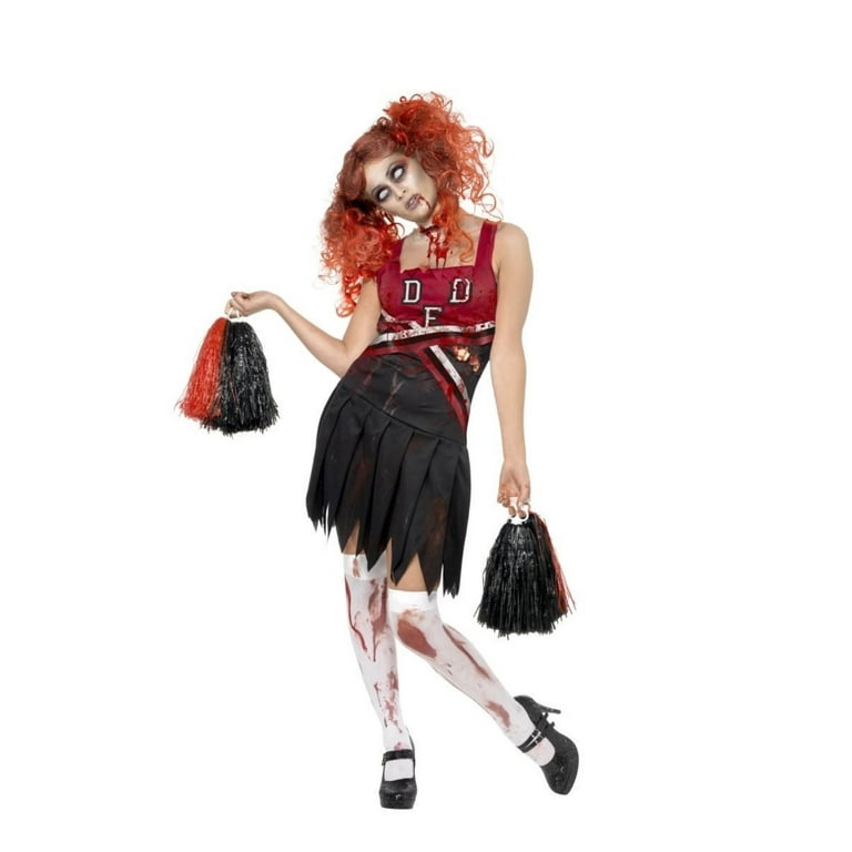 High School Horror Cheerleader Costume Adult Red Black High School Horror Cheerleader Costume Adult Red Black