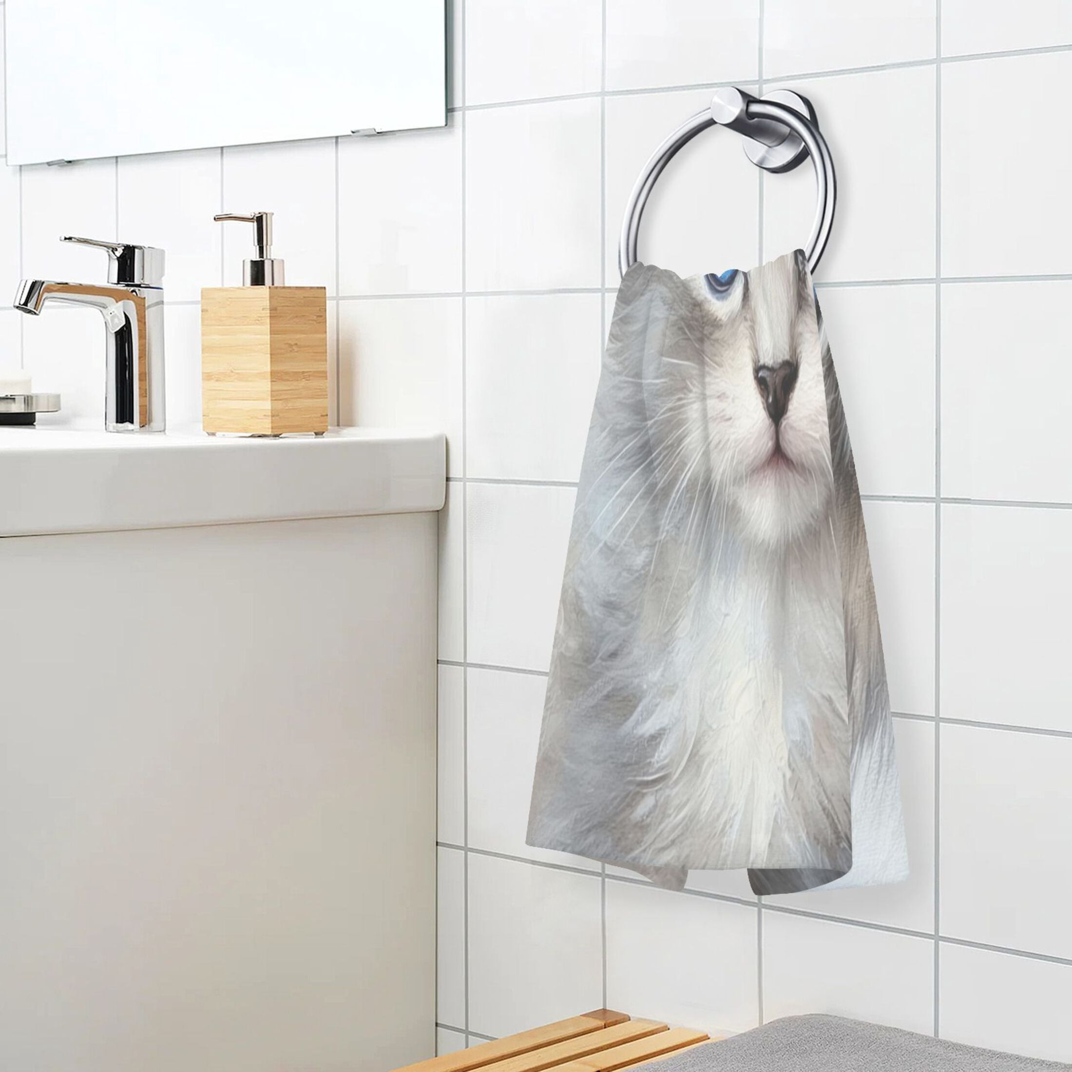 Cotton Towel Two-Piece 16x28 Inch One Sizex2 Face Towel Set Towel Set Cotton Hand Bath Towel Bathroom Beach Grayish-black Cat