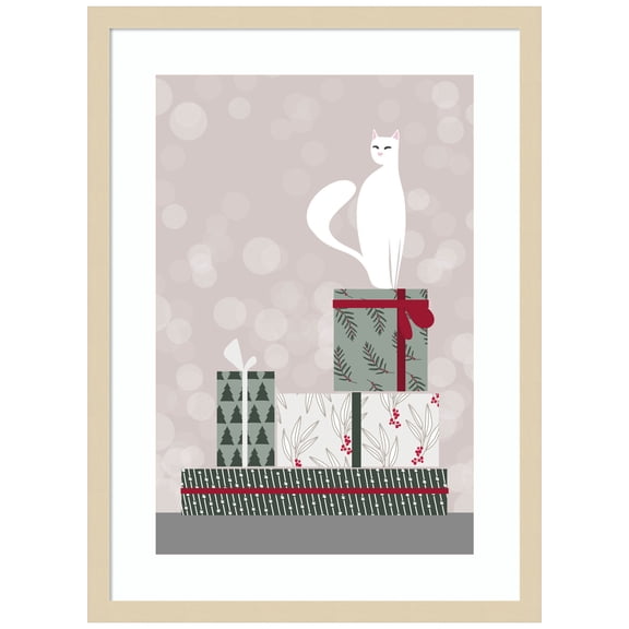 Amanti Art Retro cat and gifts Wood Framed Wall Art Print