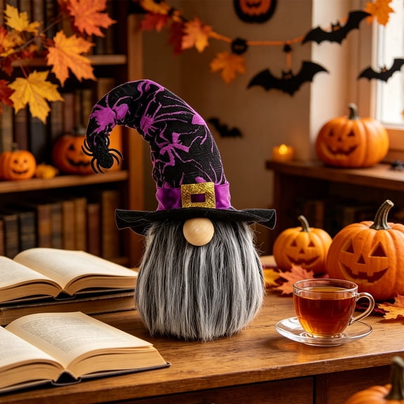 Rustic Faceless Halloween Decorations, Cute Pointed Hat Tabletop Trinket Shelf for Shelf Mantel Desk, 7.9in Seasonal All-Year Display Home Decor with Soft Fabric Body
