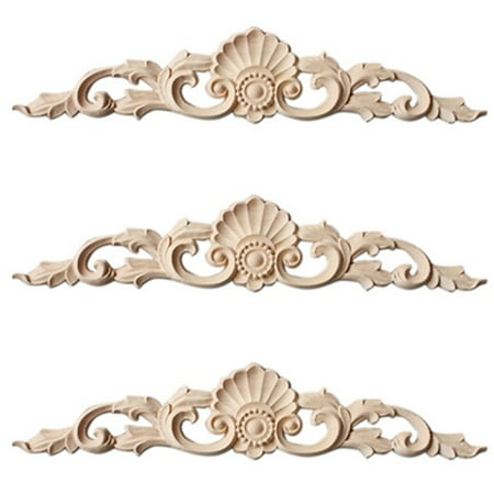 

New 3Pcs Rubber Wood Carved Corner Onlay Applique Furniture Home Decor(30 x 7cm)