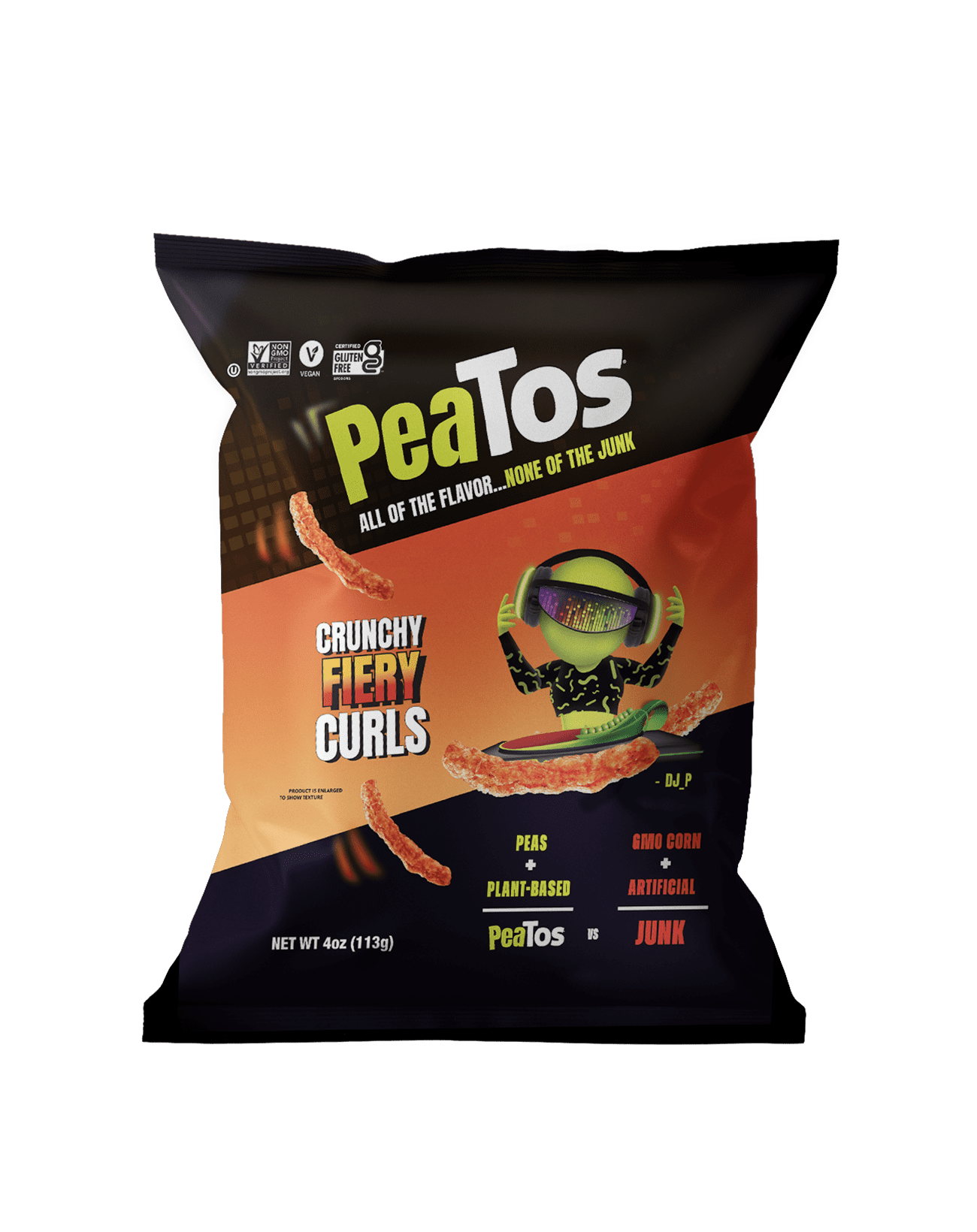 (3 pack) Peatos Fiery Hot Crunchy Curls Snack, 4 Ounces