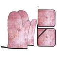 thumbnail image 1 of YFYANG Oven Mitts and Pot Holders Sets 4 Pieces, Non-Slip Heat Resistant Pink Vintage Pattern Kitchen Glove Pot Mat for Cooking and Baking, 1 of 8