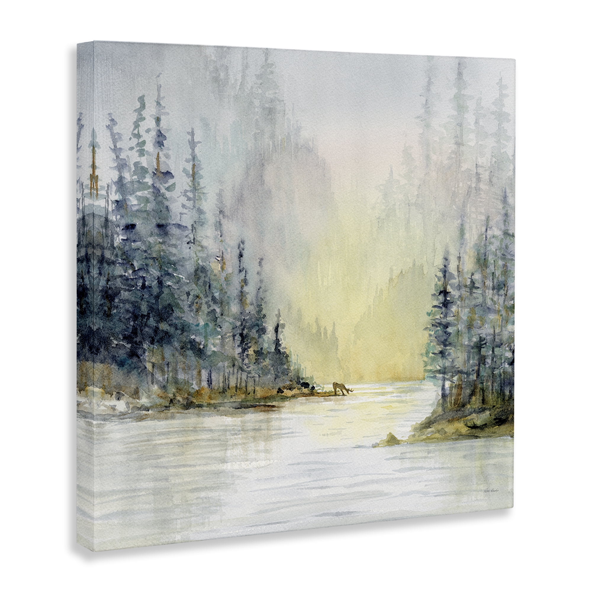 Stupell Industries Woodland Lake Scene Landscape & Nature Painting Wrapped Canvas Art Print Wall Art, 36 x 36