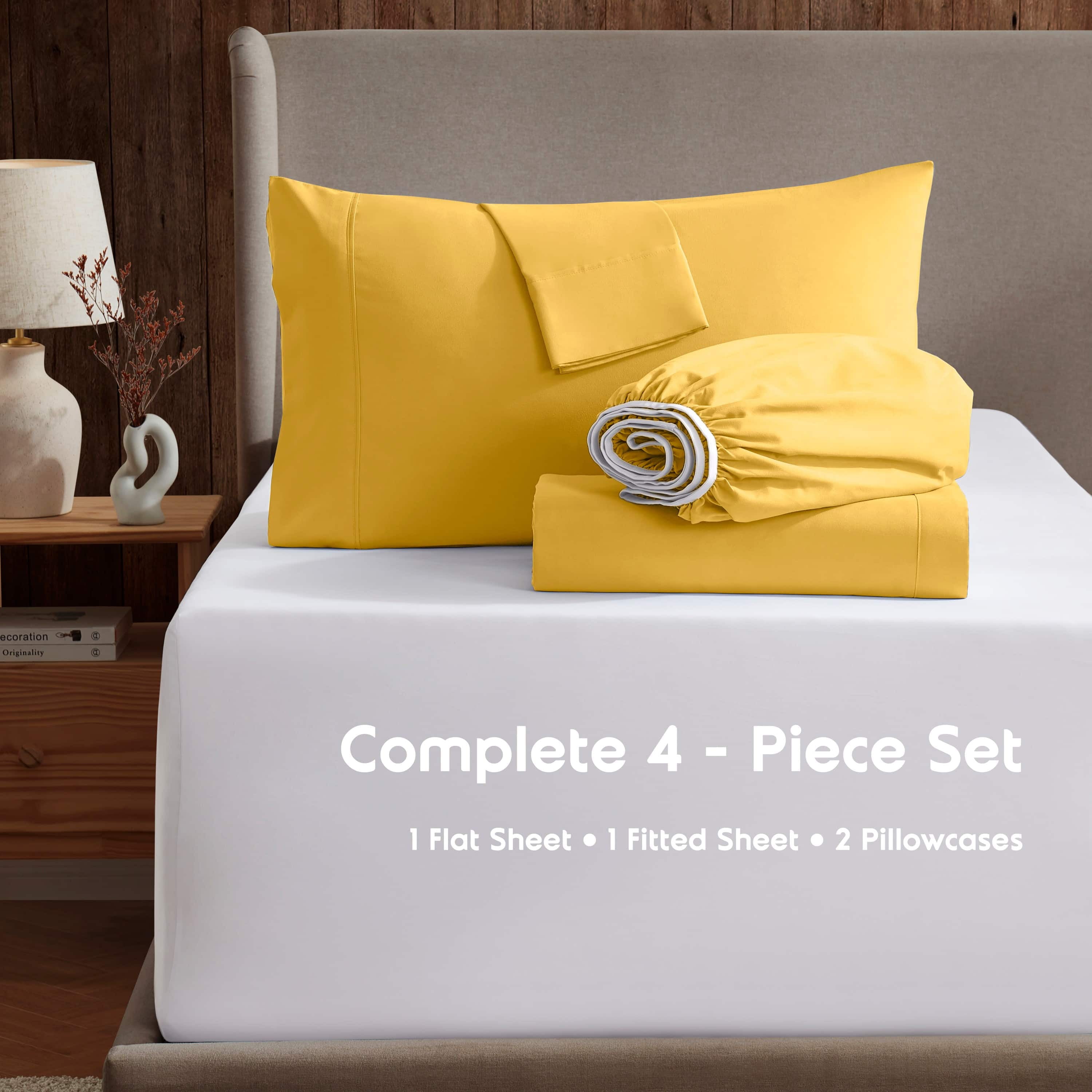 LammaLoe Extra Deep Pocket King Sheets Set, 4 Piece, Fits 18"-24" Mattress, Breathable & Extra Soft Bed Sheets, Yellow
