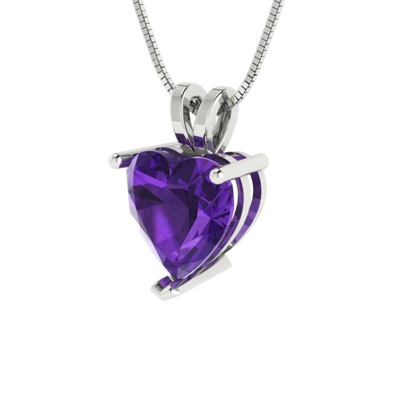 2 ct Brilliant Heart Cut Solitaire Natural Amethyst 14k White Solid Gold Everyday Affordable Designer Necklace Pendant with 16" Chain