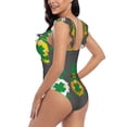 thumbnail image 4 of Daiia Spring St Patrick’S Day Irish Gnomes Women's Ruffled One Piece Swimsuit V Neck Lace Up, Lace Swimwear-, 4 of 8