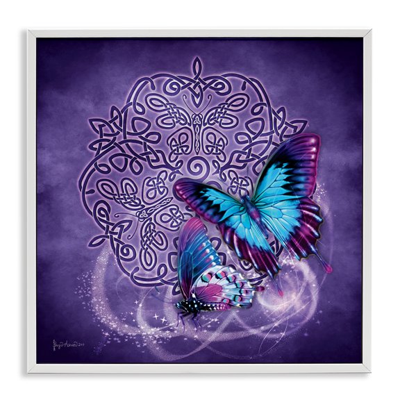 Stupell Industries Eclectic Celtic Purple Butterflies White Framed Giclee Art, 12 x 12, by Brigid Ashwood