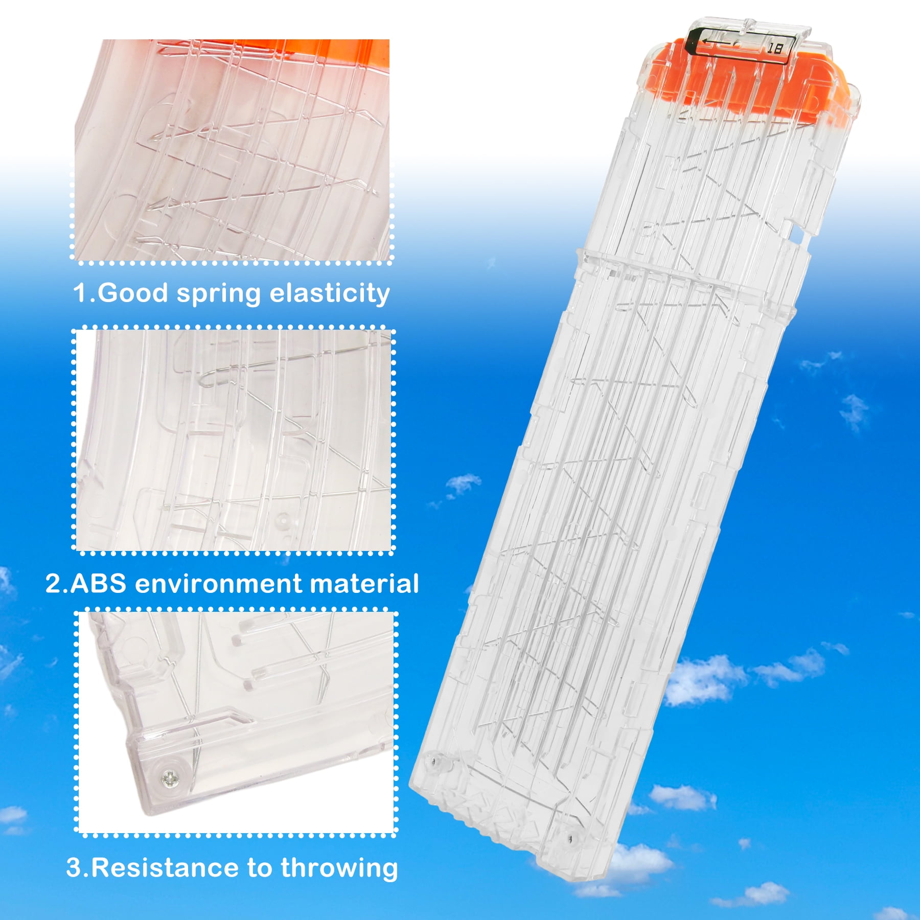 BOROLA 2 Pack 18-Darts Quick Reload Magazine Clips Compatible for NERF Elite Blasters Soft Dart Clip for Toy Gun(Transparent)