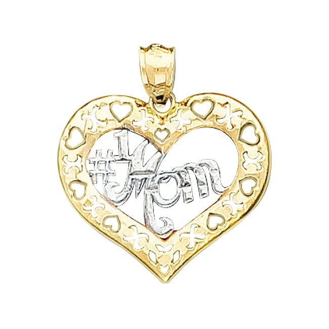 Precious Stars 14k Two Tone Gold Open Heart #1 Mom Mothers Day Pendant Charm 