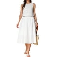 thumbnail image 2 of INSPIRE CHIC Women's 2 Piece Skirt Set Sleeveless Crop Tank High Waist A-Line Midi Skirt Casual Summer Outfits Beige XS, 2 of 6