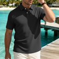 thumbnail image 6 of Ceisia Men's Textured Waffle Knit Short Sleeve Polo Shirt Black XL Gifts for Father, 6 of 9