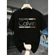 thumbnail image 1 of Men's Casual Short Sleeve T-Shirt - Bold CALVIN Graphic Print, Black with White & Golden Lettering, Regular Fit Summer Top, Machine Washable, 1 of 5