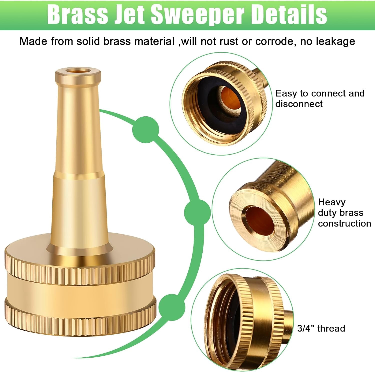 12 Pack Sweeper Nozzle for Garden Hose Solid Brass Jet Sweeper 2" Jet Nozzle with 12 Garden Hose Rubber Washers