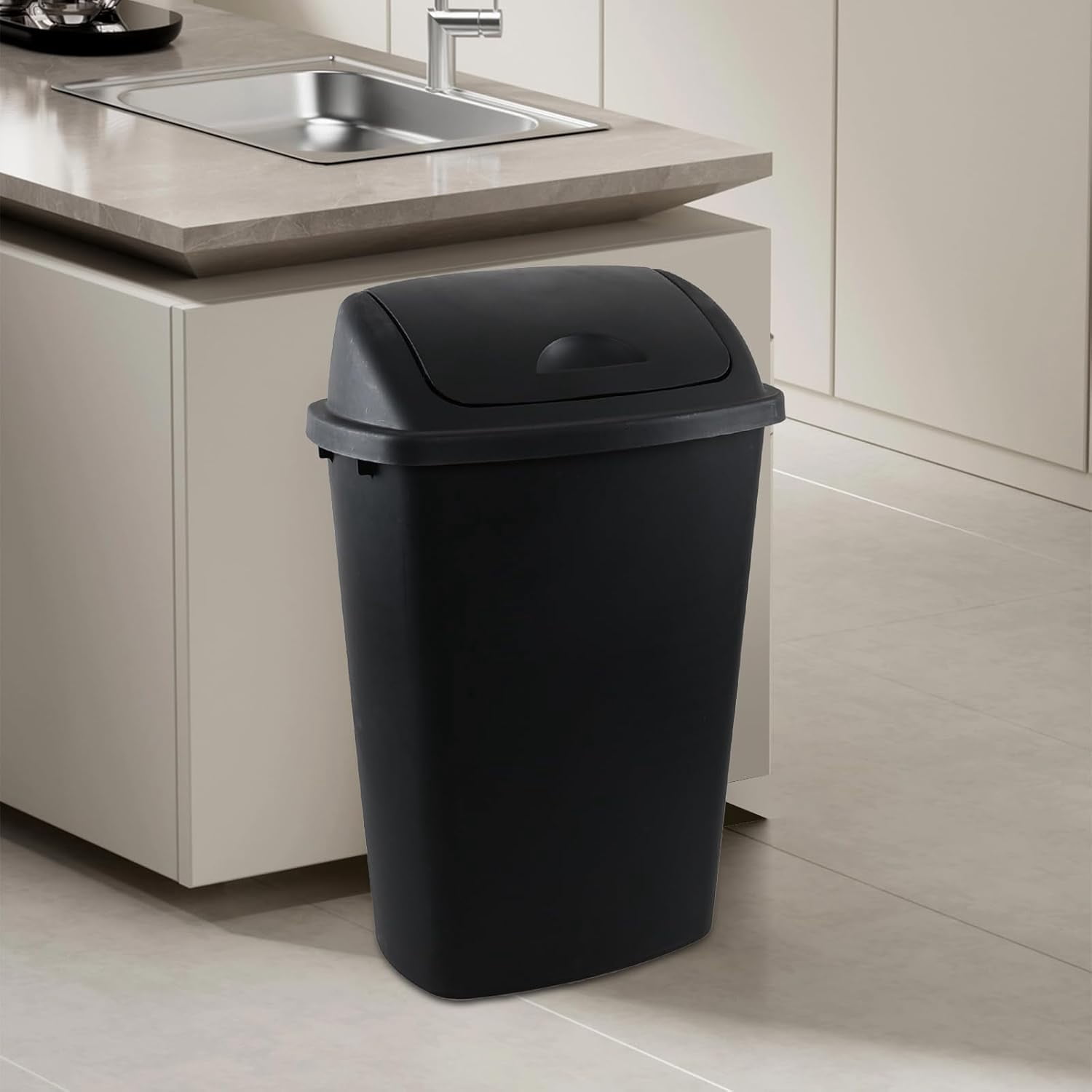 4-pack Uumitty 13 Gallon Plastic Swing Top Kitchen Garbage Can - Handles - 4 Pack, Black — Residential Use, Standard Application