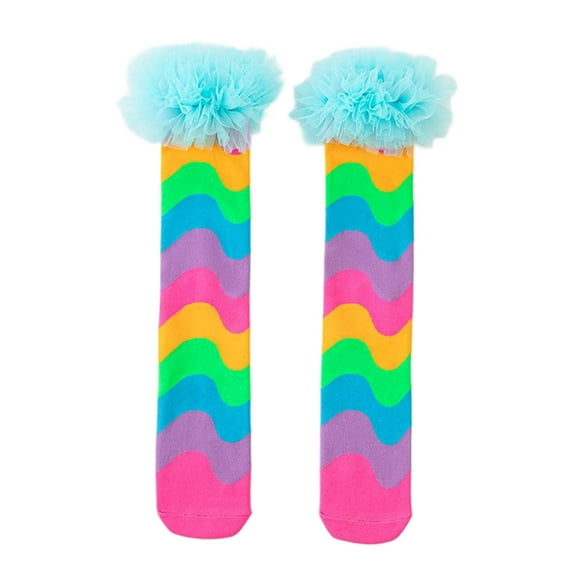 Alkepwun Socks for Girls Sweet Rainbow Striped Party Performance Mesh Calf Cotton Socks Autumn Winter Casual Comfortable High-Stretch Warm Long Sock 3-12 years