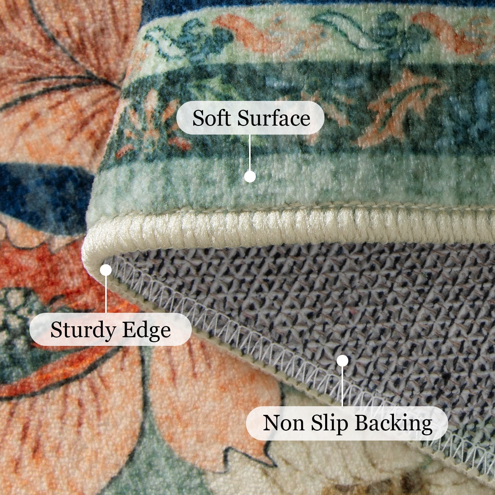 Lahome Decor 2'x6' Butterfly Kitchen Rug,2x6ft Runner Rugs for Hallways, Non-Slip Washable Rugs Stain Resistant Boho Floral Runner Low-Pile Runner Rug Rubber Backing for ‎Bathroom Bedroom,Green