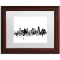 "Tulsa Oklahoma Skyline B&W" Canvas Art by Michael Tompsett, White Matte, Wood Frame