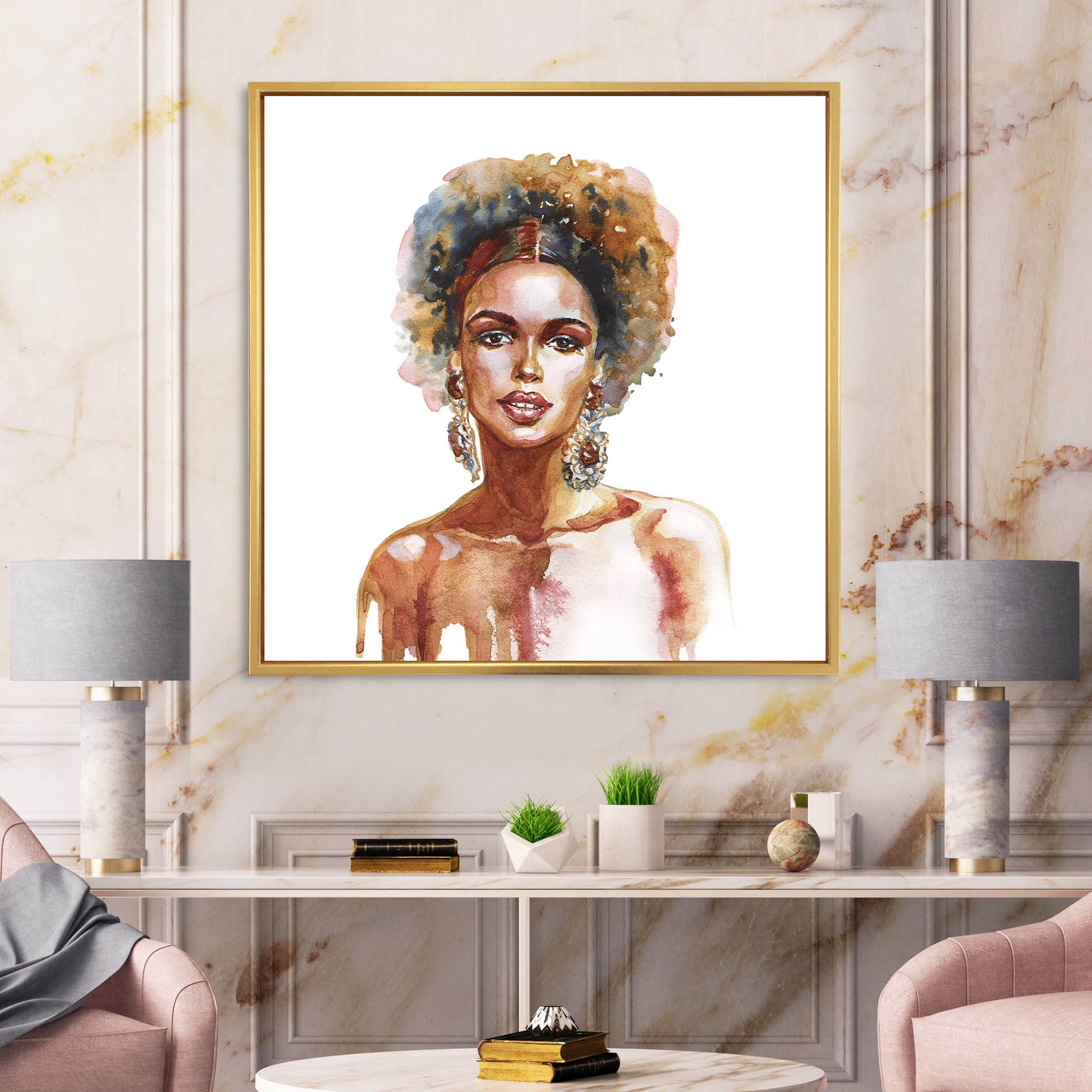 Designart 'Portrait of Afro American Woman V' Modern Framed Canvas Wall Art Print