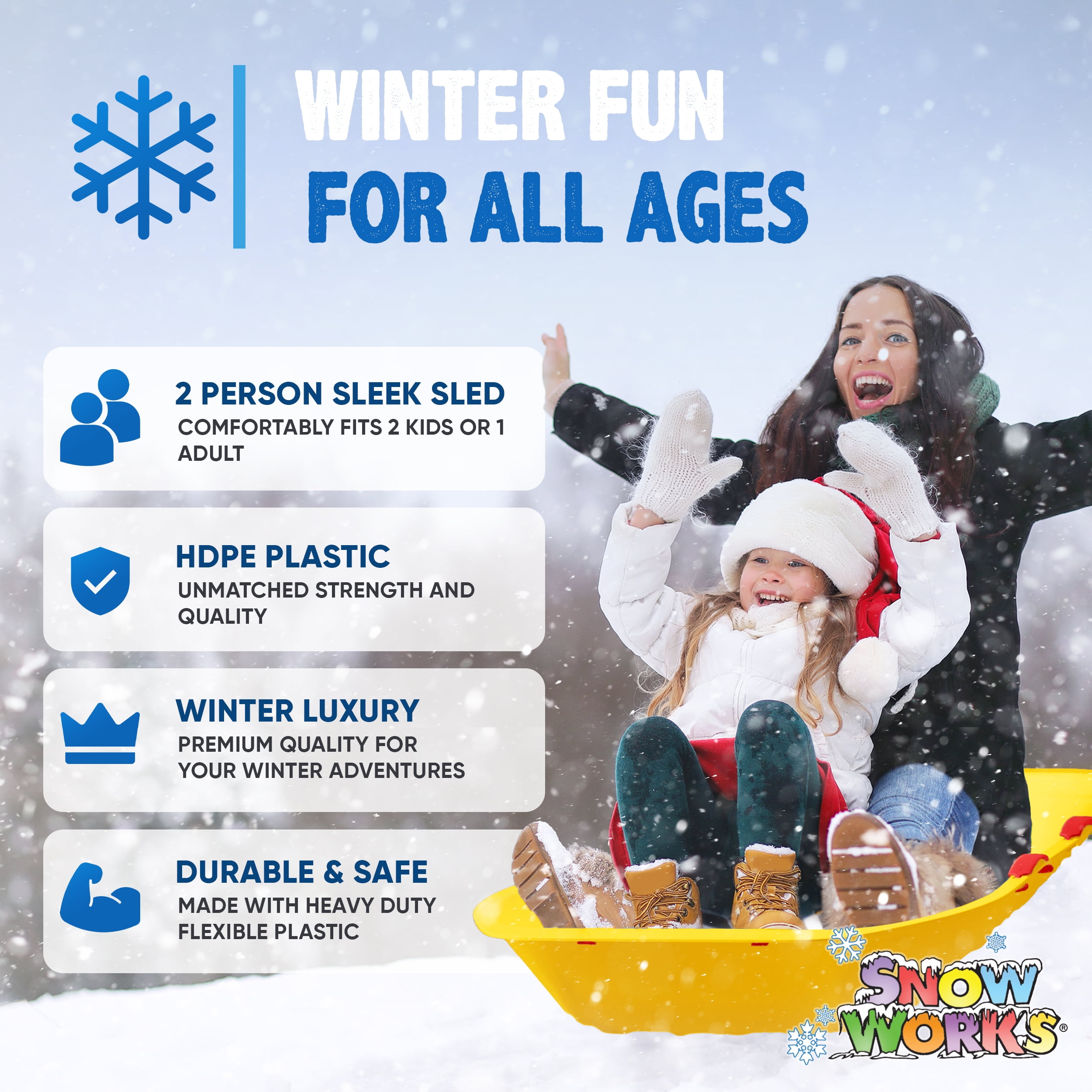 Snow Works LIFETIME 47.5" High-Density Toboggan Snow Sled for Kids and Adults (Yellow, 1 Pack)