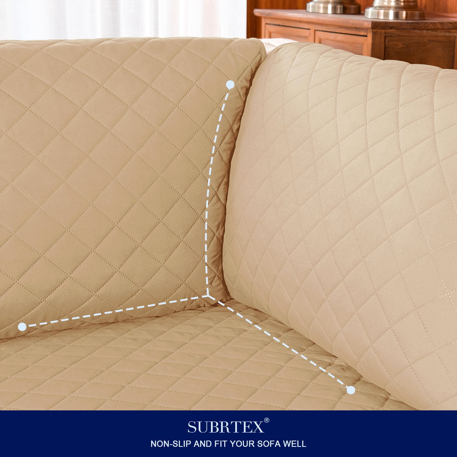 Subrtex Reversible Sectional Corner Sofa Slipcover L Shape Corner Covers with Elastic Straps (Sand)
