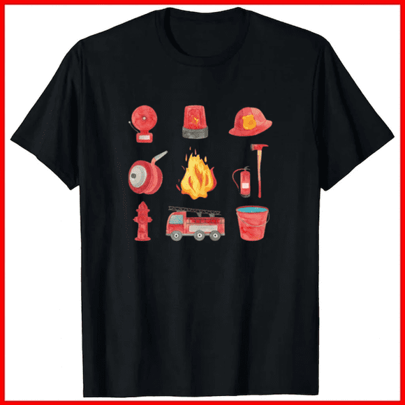 Firefighter Equipment Gear Fire Truck First Responder Unisex T-Shirt H00137, up to size 5XL