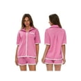 thumbnail image 3 of Argulvti Women's 2 Piece Set, Polyester Lapel Neck Short Sleeve Button Down Ric Rac Tops + Elastic Waist Drawstring Shorts, 3 of 7