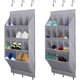 thumbnail image 1 of Organizador de zapatos sobre la puerta, paquete de 2 estantes organizadores de zapatos colgantes, 12 bolsillos grandes y 2 compartimentos de almacenamiento más grandes con 6 ganchos, 1 of 5