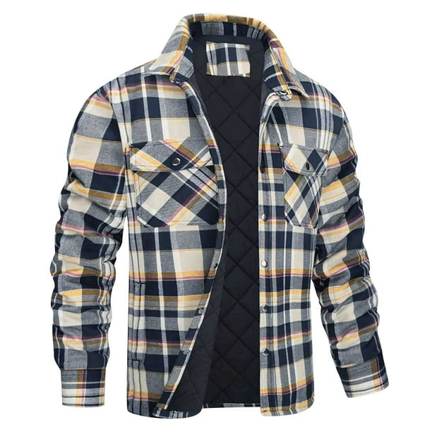 ZCFZJW Men's Flannel Shirt Jacket Winter Long Sleeve Quilted Lined ...