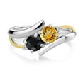 thumbnail image 2 of Gem Stone King 925 Silver and 10K Yellow Gold Round Yellow Citrine and Black Sapphire Ring for Women (1.44 Ct tw, Gemstone Birthstone, Size 5), 2 of 5