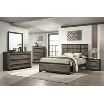 6pc Contemporary Queen Size Panel Bed Set Brown/Gray Finish Unique Wooden Bedroom Furniture