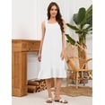 thumbnail image 2 of Fiophy 100% Linen Dress V Neck Pleated Button Front Sleeveless Wide Strap Summer Casual Ruffle Midi Summer Dresses, White,L, 2 of 9