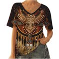 thumbnail image 2 of Puntoco 2024, tops a la moda de verano para mujer, camiseta informal de estilo étnico con estampado de plumas, camisetas de manga corta con cuello en V, holgadas, 2 of 6