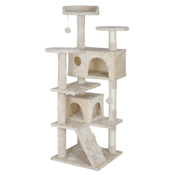ZENY 55" Multi-Level Cat Tree Condo Furniture with Sisal-Covered Scratching Posts, 2 Plush Condos, Light Beige