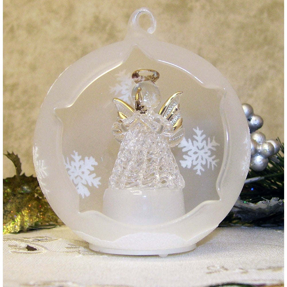 Angel Lighted Ornament - Angel Praying in a LED Frosted Glass Globe ...