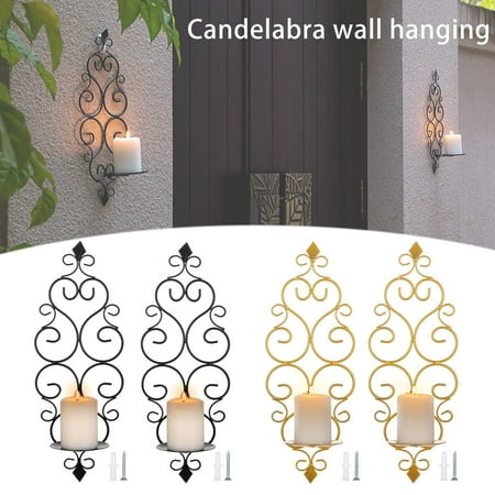 

BOOBEAUTY Iron Wall Candle Sconce Holder Set of 2 Hanging Wall Mounted Pillar Candle Sconces Holder Wall Sconces Decor for Bedroom Dining Room