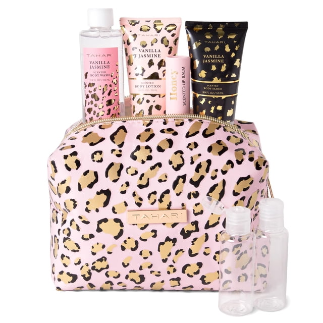 Tahari Vanilla Jasmine Spa Set de regalo para mujeres – Lujoso kit de baño con loción corporal exfoliante corporal y bálsamo labial con bolsa – Regalo perfecto para el cuidado personal de las mujeres