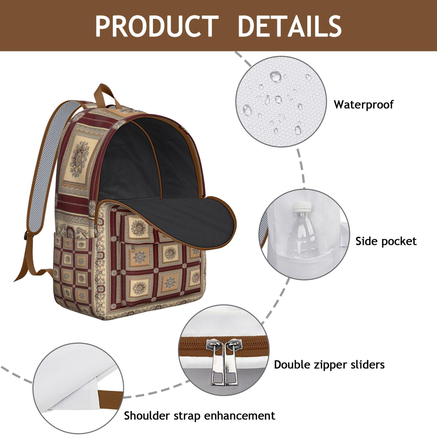 Tribal Style Backpack for College, Artistic Boho Patterned Daypack with Large Capacity and Water Resistance