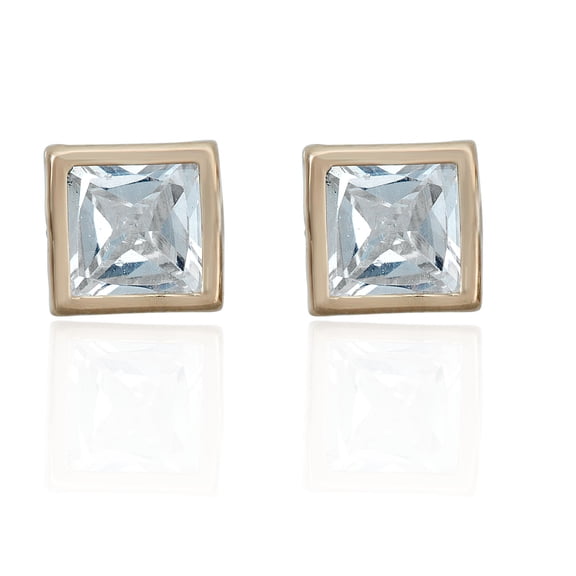 AVORA 10K Yellow Gold 5mm Bezel-set Square-shaped Simulated Diamond Cubic Zirconia (CZ) Stud Earrings