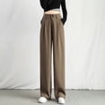 thumbnail image 2 of Woman Pants Clearance Women's Full-Length Loose Pants Solid High Waist Trousers Long Straight Wide Leg Pants Khaki 6(M), 2 of 5