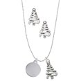 thumbnail image 1 of Delight Jewelry Stainless Steel Disc Silver tone Zig Zag Christmas Tree Charm Necklace and Stud Earrings, 1 of 4