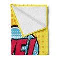 thumbnail image 2 of Going Away Party Soft Flannel Fleece Throw Blanket, Comic Book Bubble Text Retro Style Bye Cartoon Design Art, Cozy Plush for Indoor and Outdoor Use, 50" x 70", Pale Blue Hot Pink, by Ambesonne, 2 of 5