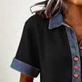 thumbnail image 7 of QNANSPI Short Sleeve Shirts for Women, Womens Casual Tops, Women's Crew Neck Short Sleeve Top Solid Color Denim Patchwork Button Down Collar Casual Active Wear, 7 of 7
