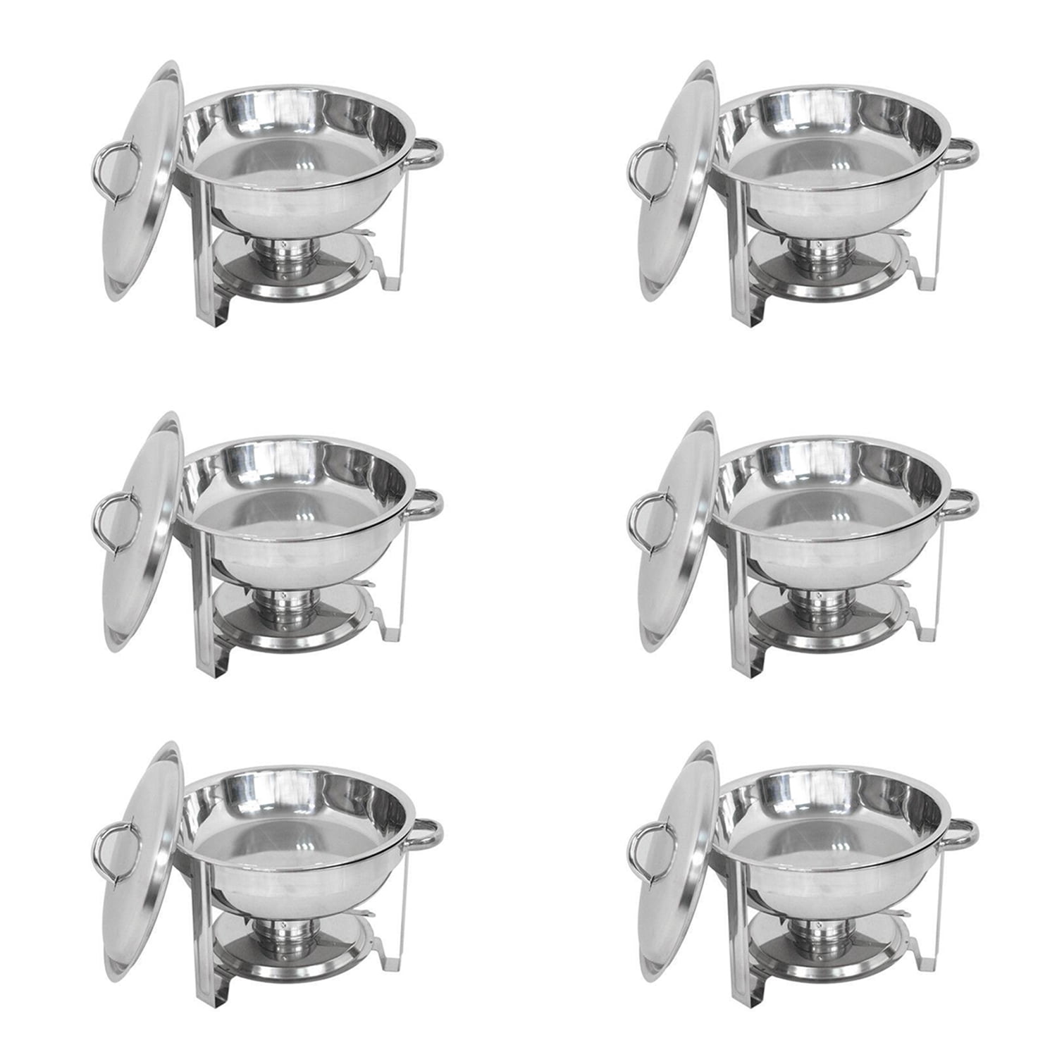 6 Pack Round Chafing Dish Stainless Steel Full Size Tray Buffet Catering 5 Quart
