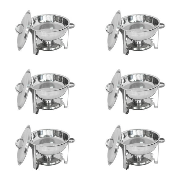 Zeny Pack of 6 Round Chafing Dish Full Size 5 Quart Stainless Steel Deep Pans Set
