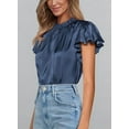 thumbnail image 6 of PRETTYGARDEN Business Casual Tops for Women Blouses Dressy Summer Short Sleeve Ruffle Satin Work Office Attire, 6 of 7