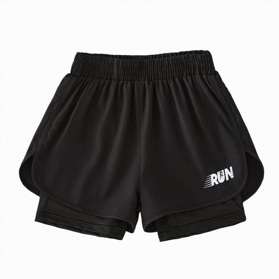 UngA Boys Athletic Shorts with Liner Kids 2 in 1 Quick Dry Girls Workout Running Shorts with Pockets (Black,9-10 Years)